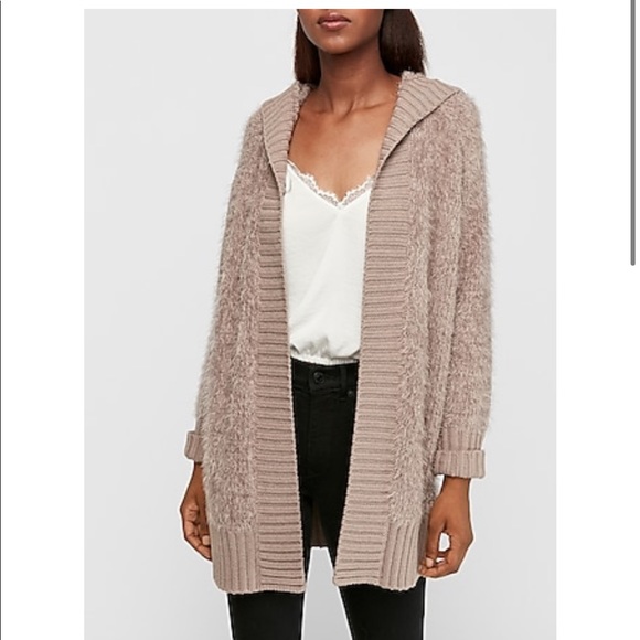 Express fuzzy hooded cardigan - Picture 3 of 3